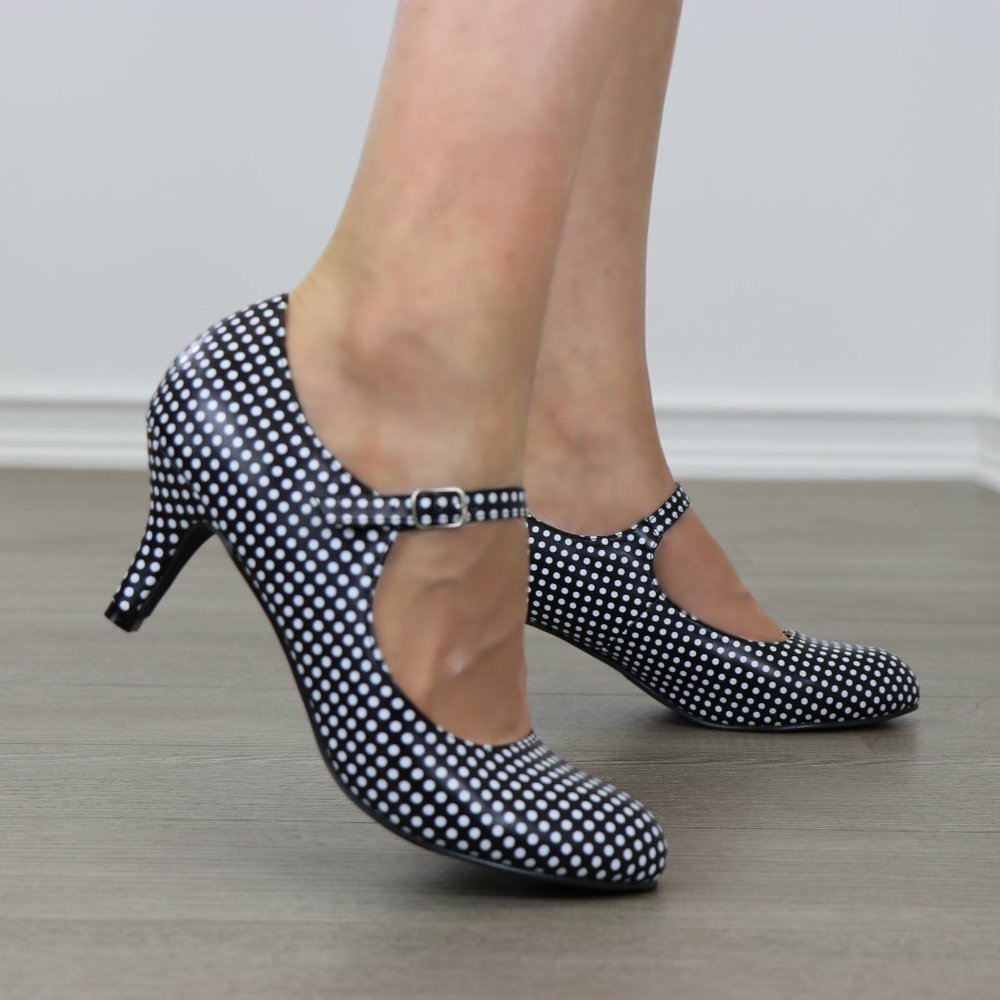 Rockabilly Black White Polka Dots Vintage pumps - Picture 7 of 7